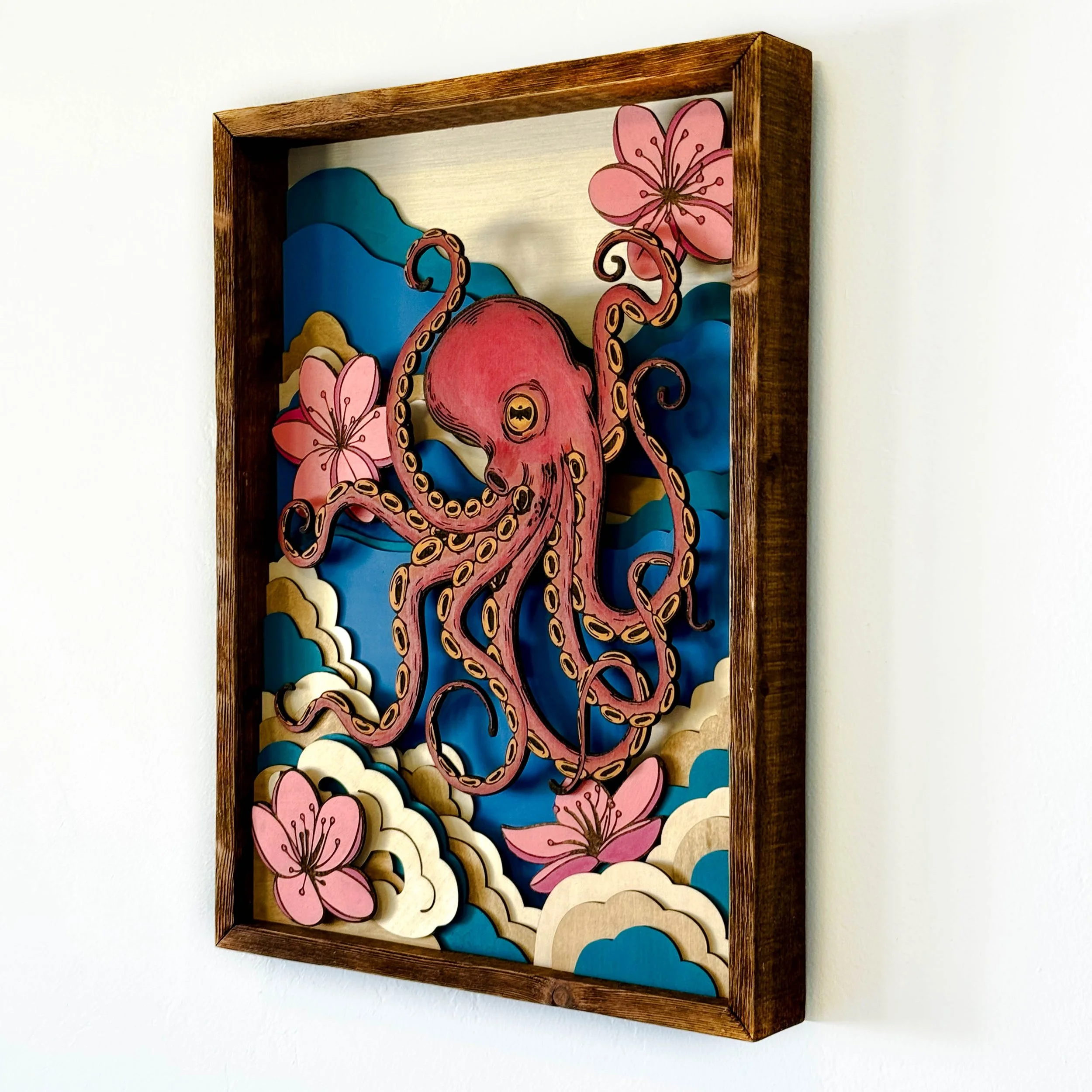 Hana to Tako – Japanese-Inspired Octopus Art in Layered Wood